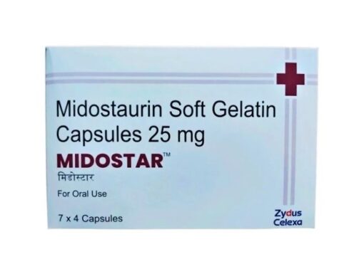 Buy Rydapt (midostaurin) generic 'Midostar' at an affordable cost. It's used to treat acute myeloid leukemia, mast cell leukemia, aggressive systemic mastocytosis, and systemic mastocytosis. It's produced by Zydus Lifesciences Ltd® in an FDA approved factory in India.