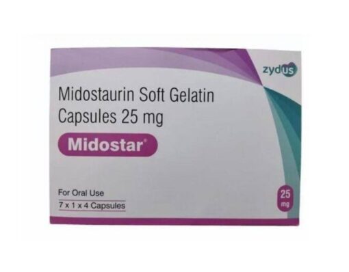 Buy Rydapt (midostaurin) generic 'Midostar' at an affordable cost. It's used to treat acute myeloid leukemia, mast cell leukemia, aggressive systemic mastocytosis, and systemic mastocytosis. It's produced by Zydus Lifesciences Ltd® in an FDA approved factory in India.