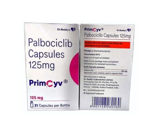 Buy Ibrance (palbociclib) licensed generic 'Primcyv'. It's produced by Dr. Reddy’s Laboratories®, a US FDA certified manufacturer, in India. It's used to treat HR+ and HER2- advanced or metastatic breast cancer (mBC) in combination with other medicines.