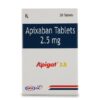 Buy Eliquis (apixaban) quality assured generic 'Apigat'. It's produced by Natco Pharma®, a US FDA certified manufacturer, in India. It's used to prevent and treat blood clots. It also lowers the risk of stroke in patients with atrial fibrillation and is commonly prescribed to treat deep vein thrombosis and pulmonary embolism.