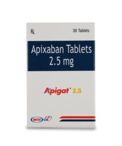 Buy Eliquis (apixaban) quality assured generic 'Apigat'. It's produced by Natco Pharma®, a US FDA certified manufacturer, in India. It's used to prevent and treat blood clots. It also lowers the risk of stroke in patients with atrial fibrillation and is commonly prescribed to treat deep vein thrombosis and pulmonary embolism.